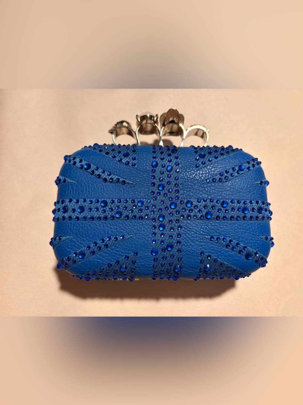 Bold Blue Jeweled Knuckle Clutch